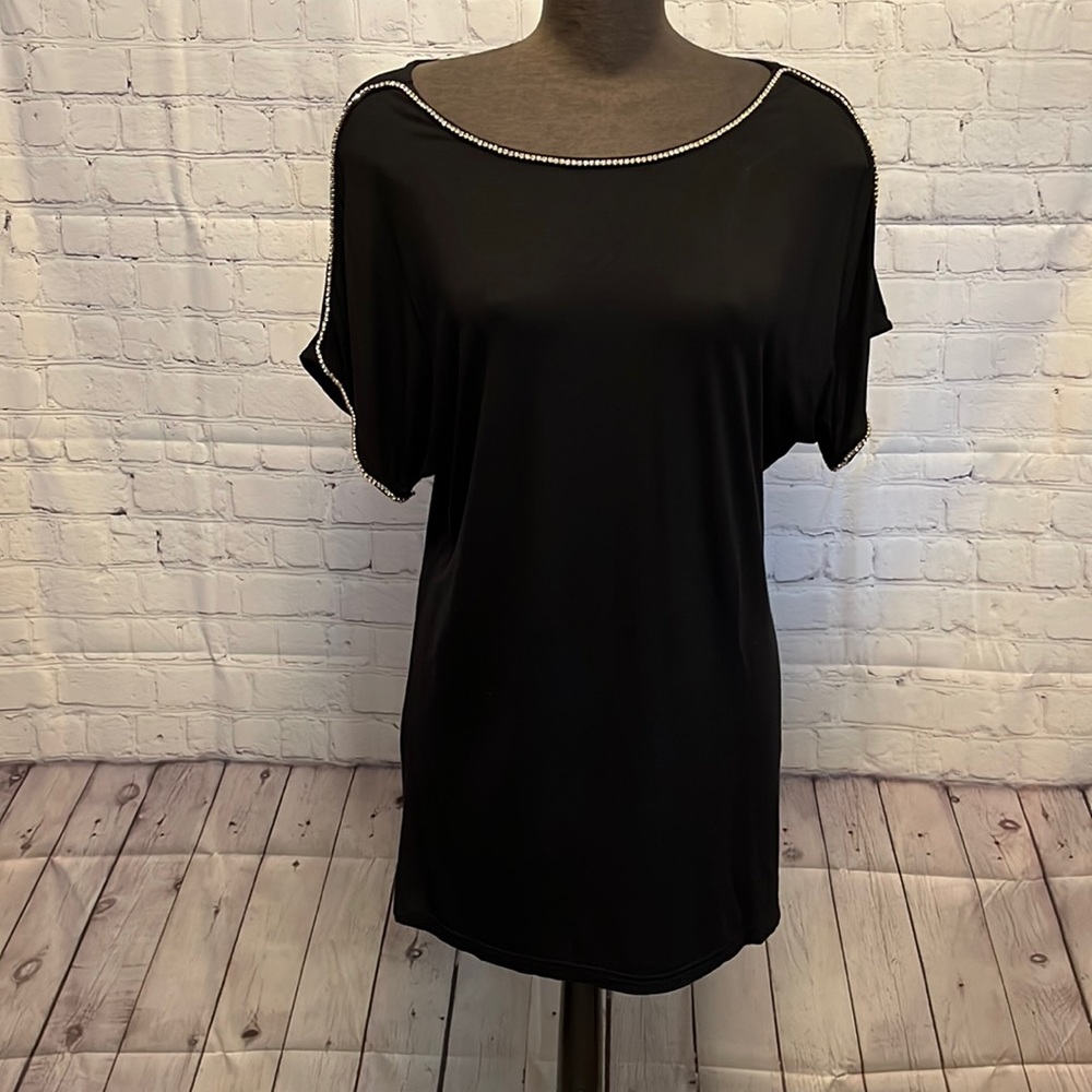 Masseys Black Top with Rhinestone Detail